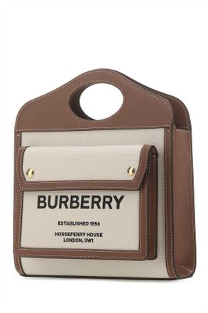 Burberry Womens Two-Tone Canvas And Leather Mini Pocket Handbag Naturalmaltbrown Cotton Polyurethane Borse A Mano