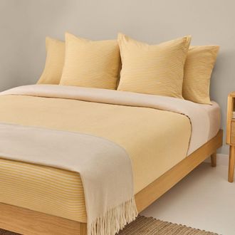 Textura Funda n&oacute;rdica de algod&oacute;n punto rayas color marfil lino. Cama 105-120cm