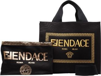 Fendi Black Yellow Canvas Shoulder Bag Tote Bag (Pre-Owned)