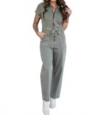 Hem & Thread River Denim Jumpsuit In Olive
