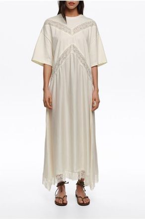 Bimba & Lola Lace Dual Material Dress in Ivory at Nordstrom, Size X-Small Eu