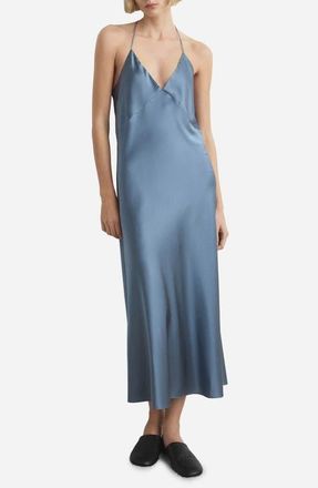 Mango Stretch Silk Nightgown in Blue at Nordstrom, Size Large