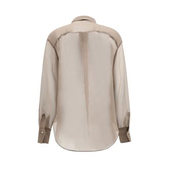 Brunello Cucinelli Sequin-Embellished Checked Silk Shirt - Beige