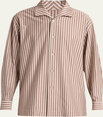 Homme Pliss&eacute; Issey Miyake Mens Multi-Stripe Polyester Button-Down Shirt