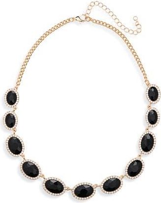 Tasha Oval Crystal & Cubic Zirconia Halo Station Necklace in Gold/black/crystal at Nordstrom Rack