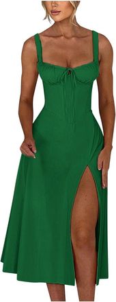 Generic Summer Dresses for Women 2025 Floral Midi Corset Dress Boho Flowy Slit Lace Up Dresses for Women Going Out Sundress