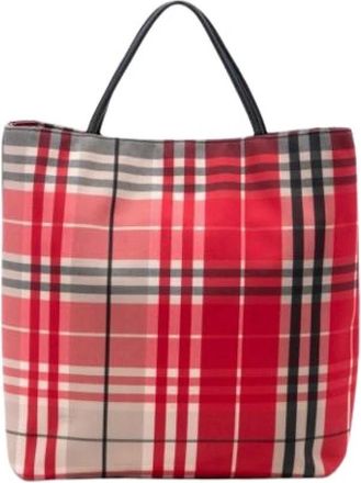 Burberry Pre-owned House Check Canvas Tote - Dames - Vintage Shopper - Rood - ONE Size - Leer - Vintage