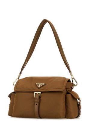 Prada Womens Re-Nylon Shoulder Bag Brown Polyamide Riciclata Calfskin