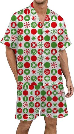Generic Christmas Pyjama Set For Men Multicoloured Printed Silk Satin With Short Sleeves Button Placket MenS Silk Satin Short Sleeve Shorts Button Pajama Set