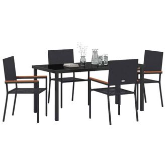 Berkfield Home Modern 5 Piece Garden Dining Set Black Poly Rattan