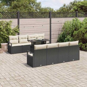 vidaXL Vidaxl - Conjunto De Sof&aacute; De Jard&iacute;n 7 Pcs Negro Y Crema 100 X 55 X 73 Cm