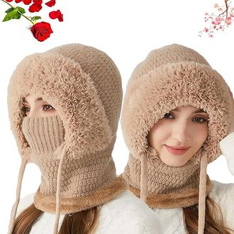 Generic 3 in 1 Beanie Hat with Scarf and Mask, 3 in 1 Beanie Hat for Women, One Size, Winter Snow Caps Plush Earmuff Hats (Brown)