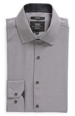 W.R.K Slim Fit Houndstooth Print Recycled Performance Stretch Dress Shirt in Black at Nordstrom Rack, Size 16.5