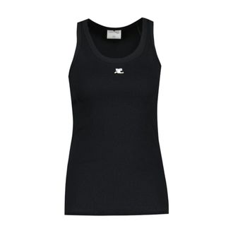 Courr&egrave;ges Unisex Ribbed Cotton Tank Top Black Tops