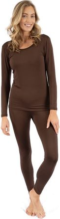 Leveret Womens Solid Thermal Pajama Set in Brown at Nordstrom, Size X-Large