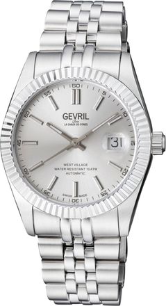 Gevril Group Swiss Automatic SW200 West Village Silver Sunray Dial Stainless Steel Bracelet