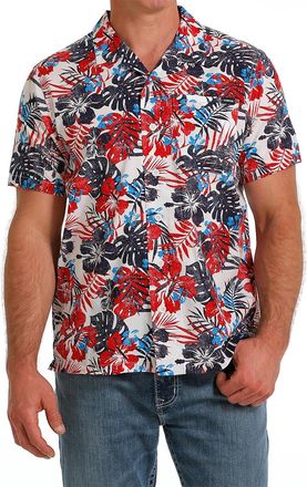 Cinch Floral Camp Short Sleeve Shirt In White Multi