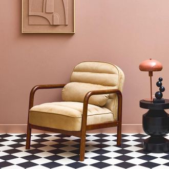 Sweeek Sweeek - Poltrona scandinava in legno di hevea tinto noce e tessuto in velluto