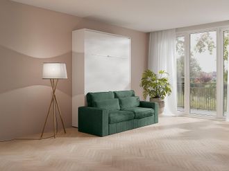 Vente-Unique Letto estraibile 140 x 200 cm Apertura verticale manuale Con LED Bianco + Divano Verde - RAPILI