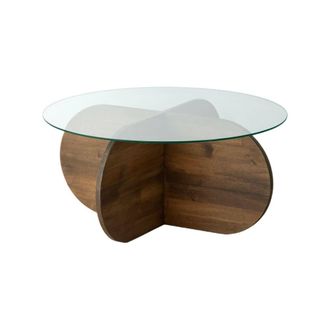 Dmora Mesa de centro de madera maciza nogal marr&oacute;n
