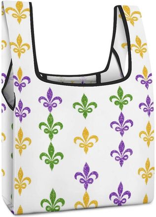 Generic Mardi And Gras Fleurde-Lis Shopping Bag Reusable Grocery Tote Bag Foldable Handbag for Travel Picnic
