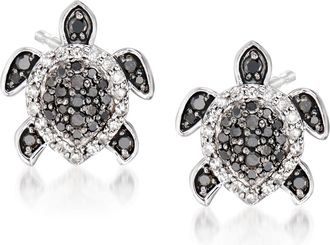 Ross-Simons Black and White Diamond Turtle Earrings in Sterling Silver
