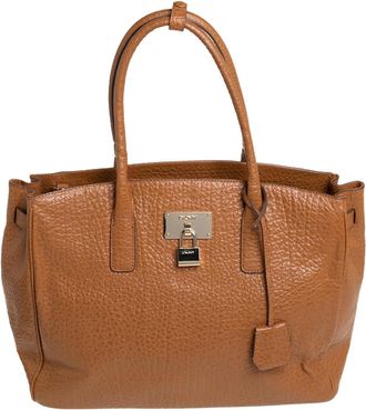 DKNY Dkny Caramel Brown Pebbled Leather Padlock Tote