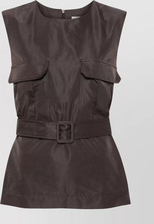 Parosh sleeveless top with belted waist and pockets
