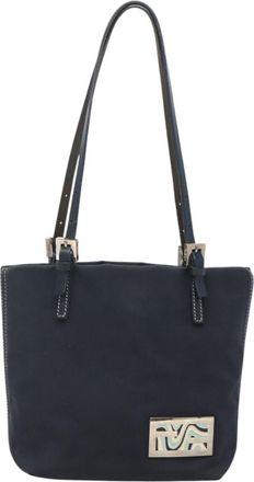 Fendi Trotter Canvas Tote Bag Navy Canvas Shoulder Bag (Pre-Owned)