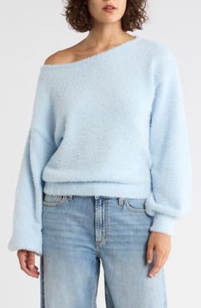 Abound Eyelash Knit Off-the-Shoulder Sweater in Blue Skyride at Nordstrom Rack, Size X-Large