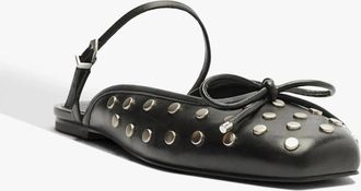 Schutz Womens Schutz Arissa S2221300040002 Flats Black Leather Studded Mule HAWK3031