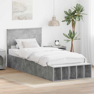 vidaXL Vidaxl Estructura De Cama Con Estante Manual Gris Concreto 90 X 200 Cm