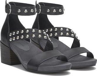 Lucky Brand Piah Studded Heeled Sandal Womens Sandals Black : 6.5 B - Medium, Leather