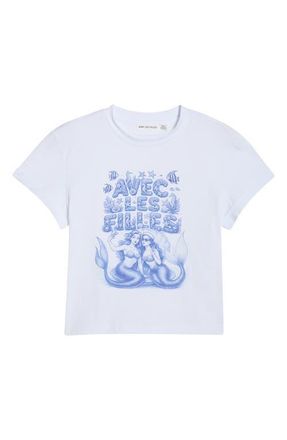 Avec Les Filles Mermaid Logo Crop Graphic T-Shirt in White at Nordstrom, Size X-Large