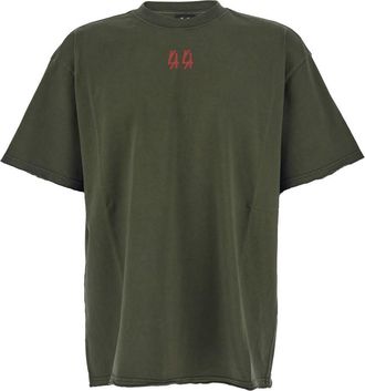 44 Label Group Green Crewneck T-shirt With Dropped Shoulders And Logo Print On Front And Rear In Cotton Man