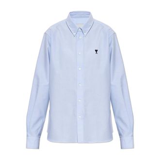 Ami Overhemden, Dames, Blauw, S, Katoen, Katoenen overhemd met geborduurd logo