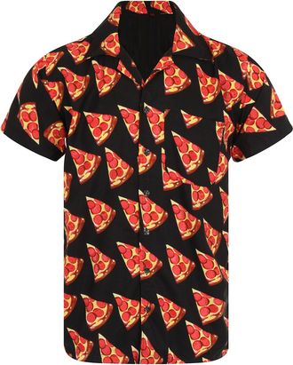 Generic Pizza Shirt Hawaiian Shirt Mens Loud Aloha Holiday Fancy Dress Funny Takeaway (as8, Alpha, xx_l, Regular, Regular) Black