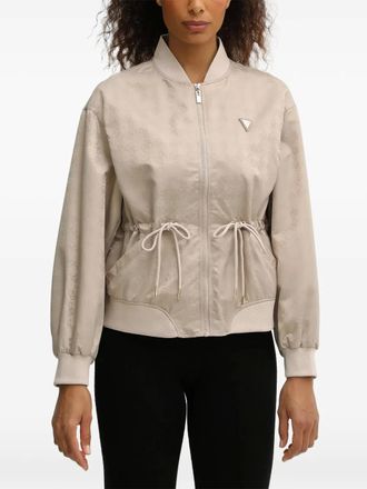 Guess Co AOP logo-plaque bomber jacket - women - Polyamide/Polyester/Viscose - 42 - Neutrals