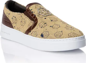 Philipp Plein Slip On Sneakers Denim Jacquard Monogram Unisex in Brown at Nordstrom, Size 40