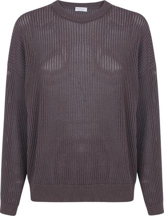 Brunello Cucinelli Round-neck Truien - Dames - Ronde hals truien - Bruin - L - Truien & Vesten
