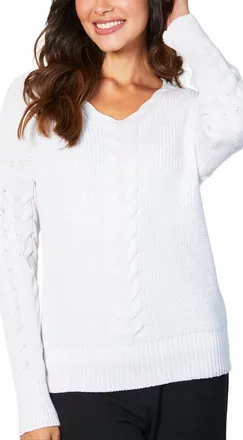 French Kyss Cable Detail V-Neck Top In White