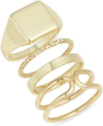 Nordstrom Set of 4 Polished Rings in Gold at Nordstrom, Size Medium
