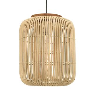 Macabane L&aacute;mpara colgante alargada 35x35cm rat&aacute;n y teca color natural