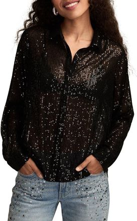 Lucky Brand Sheer Sequin Shirt in Caviar at Nordstrom, Size Xx-Large