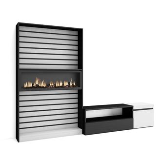 Skraut Home Skraut Home - Muebles De Sal&oacute;n Para Tv, Conjunto De Muebles Comedor, 260x186x35cm, Para Tv Hasta 65, Chimenea El&eacute;ctrica, Estilo Moderno, Blanco Y Negr