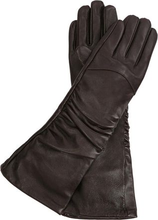 Kazar Lange donkerbruine handschoenen met een plooi - Dames - Handschoenen - Bruin - M - Leer - Accessoires