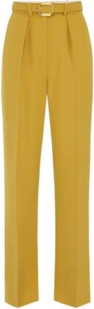 Elisabetta Franchi Plooibroek Pistache met Riem - Dames - Wijde Broeken - Geel - L - Polyester - Broeken