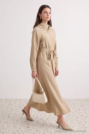 Trendyol Modest Dames Bruin Effen Maxi Lang Recht Modest Jurken