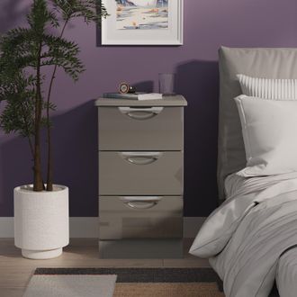 Lewis's Camden 3 Drawer Bedside Cabinet in Grey Gloss & Dusk Grey - Ready Assembled - Lewiss Home | TJ Hughes