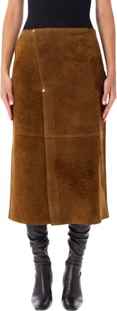 STUDIO NICHOLSON Brown Suede Midi Skirt With Patchwork Design
